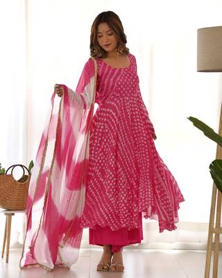 bandhani anarkali palazzo set with dupatta 1