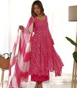 bandhani anarkali palazzo set with dupatta