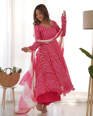 bandhani anarkali palazzo set with dupatta 3