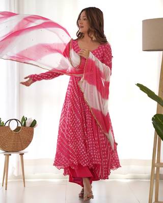 bandhani anarkali palazzo set with dupatta 4