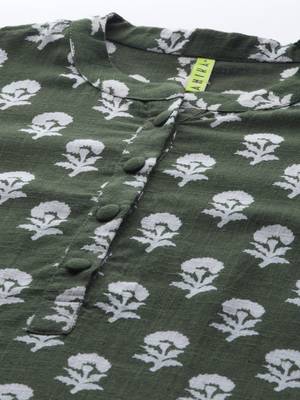 women green cotton floral printed straight kurta 2