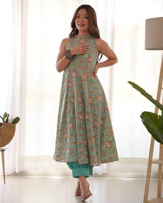 blue floral print kurta afgani salwar set 1