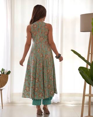 blue floral print kurta afgani salwar set 2