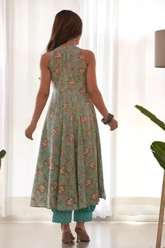 blue floral print kurta afgani salwar set