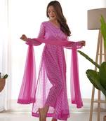 Fuchsi pink kurta pant set with dupatta