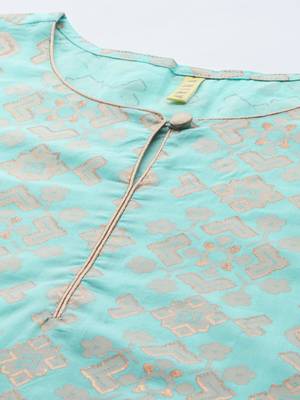 women blue cotton geometric printed straight kurta 2