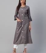 women grey cotton striped printed a-line kurta