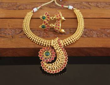 Designer gold plated kempu necklace set 2
