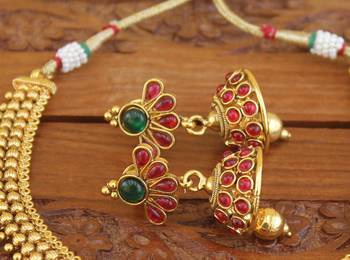 Designer gold plated kempu necklace set 3