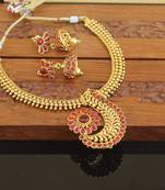 Designer gold plated kempu necklace set