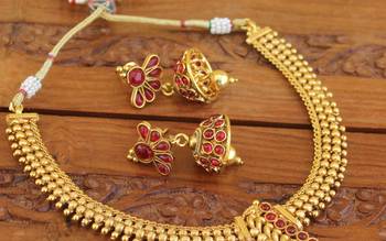 Designer gold plated kempu necklace set 2