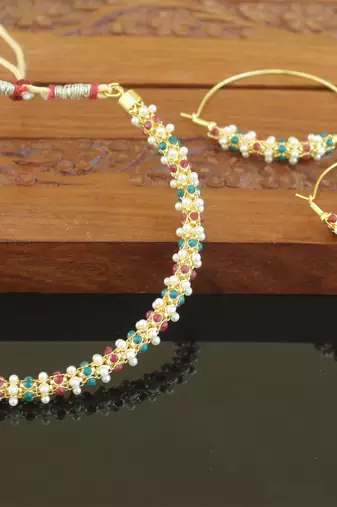 Designer gold plated pearl necklace set