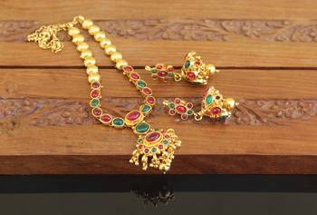 Designer gold plated kempu necklace set 1