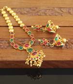 Designer gold plated kempu necklace set