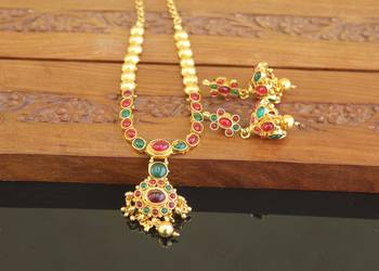 Designer gold plated kempu necklace set 2