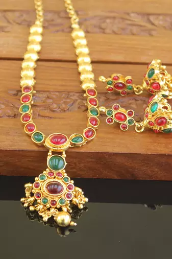 Designer gold plated kempu necklace set