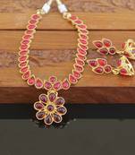 Designer gold plated kempu necklace set