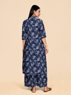 Blue color designer viscose fabric printed a-line kurta set 2