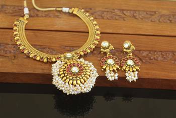 Designer gold plated kempu necklace set 1