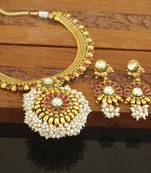 Designer gold plated kempu necklace set