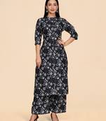 Dark blue color designer viscose fabric printed a-line kurta set