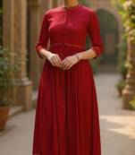 women red viscose rayon solid printed a-line kurta