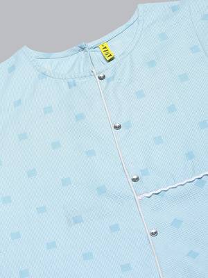 women blue cotton checked printed straight kurta 2