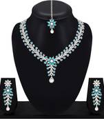 Diamond necklace jewellery set for women with earrings and maang tikka for wedding, party, engagements & festivals