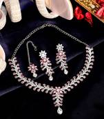 Diamond necklace jewellery set for women with earrings and maang tikka for wedding, party, engagements & festivals