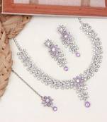 Diamond necklace jewellery set for women with earrings and maang tikka for wedding, party, engagements & festivals