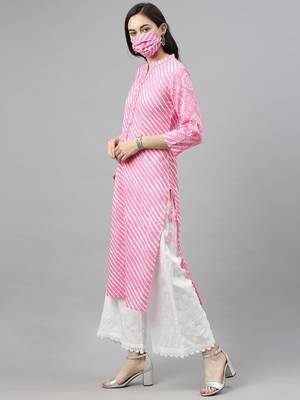women pink cotton leheriya printed straight kurta 3
