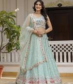 Mint Green Georgette Sequins Work Lehenga