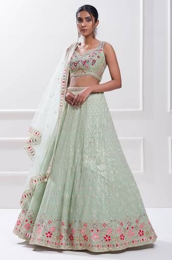 Mint Green Georgette Sequins Work Lehenga