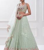 Mint Green Georgette Sequins Work Lehenga
