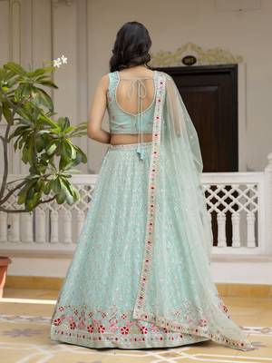 Trendmalls Mint Green Georgette Sequins Work Lehenga 2