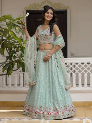Trendmalls Mint Green Georgette Sequins Work Lehenga 5