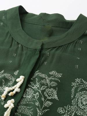 women green cotton ethnic motifs printed anarkali kurta 2
