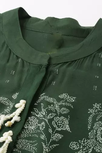 women green cotton ethnic motifs printed anarkali kurta