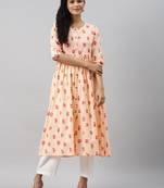 women peach cotton floral printed a-line kurta