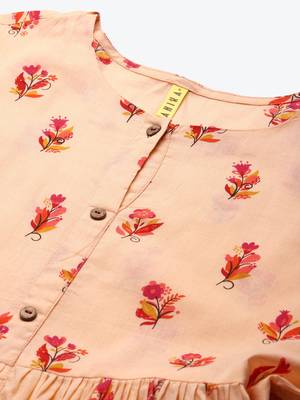 women peach cotton floral printed a-line kurta 2