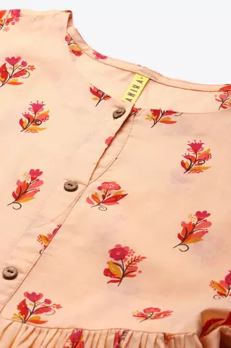 women peach cotton floral printed a-line kurta