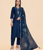 Trendy designer viscose vertican fabric khalti work kurta set with printed jaquard dupatta