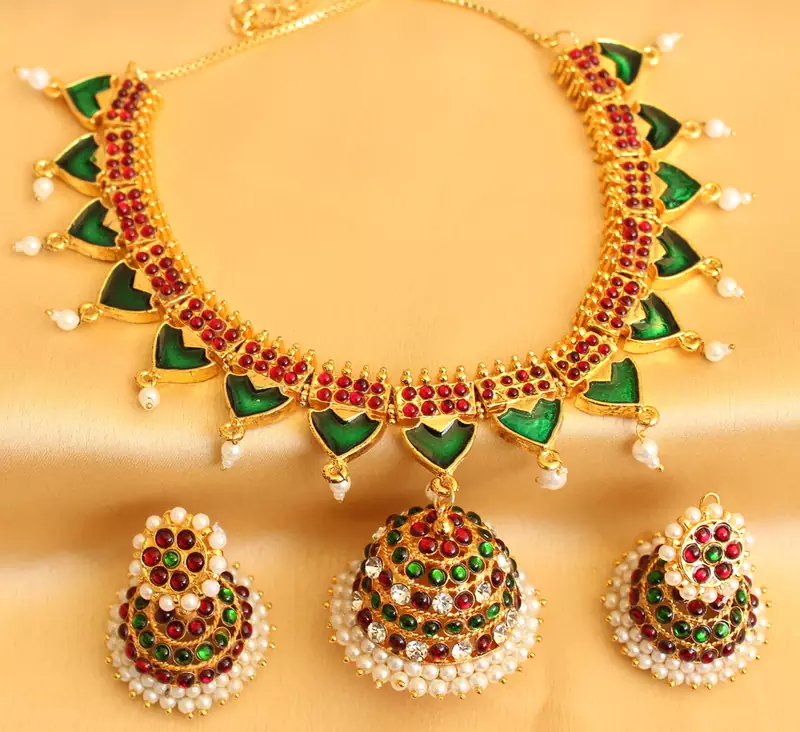 GORGEOUS KERALA STYLE JHUMKKA PENDANT NECKLACE SET DJ29606