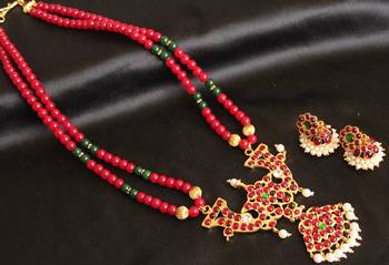 Beautiful Temple Jewel Ruby 2 Strand Necklace Set 1