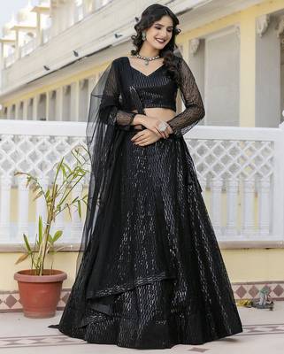 Trendmalls Georgette Sequins Work Embroidery Semi-Stitched Lehenga Choli with Dupatta For Women 1