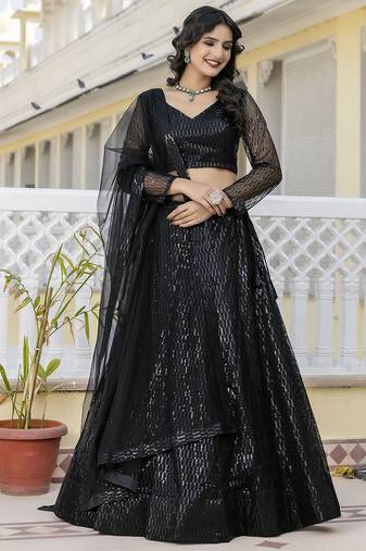 Georgette Sequins Work Embroidery Semi-Stitched Lehenga Choli with Dupatta For Women