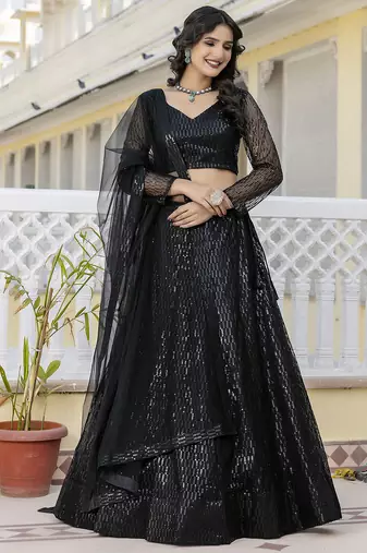 Georgette Sequins Work Embroidery Semi-Stitched Lehenga Choli with Dupatta For Women