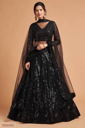 Georgette Sequins Work Embroidery Semi-Stitched Lehenga Choli with Dupatta For Women