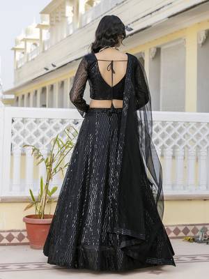 Trendmalls Georgette Sequins Work Embroidery Semi-Stitched Lehenga Choli with Dupatta For Women 2