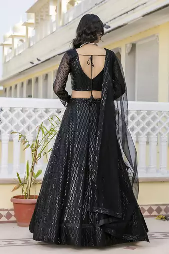 Trendmalls Georgette Sequins Work Embroidery Semi-Stitched Lehenga Choli with Dupatta For Women